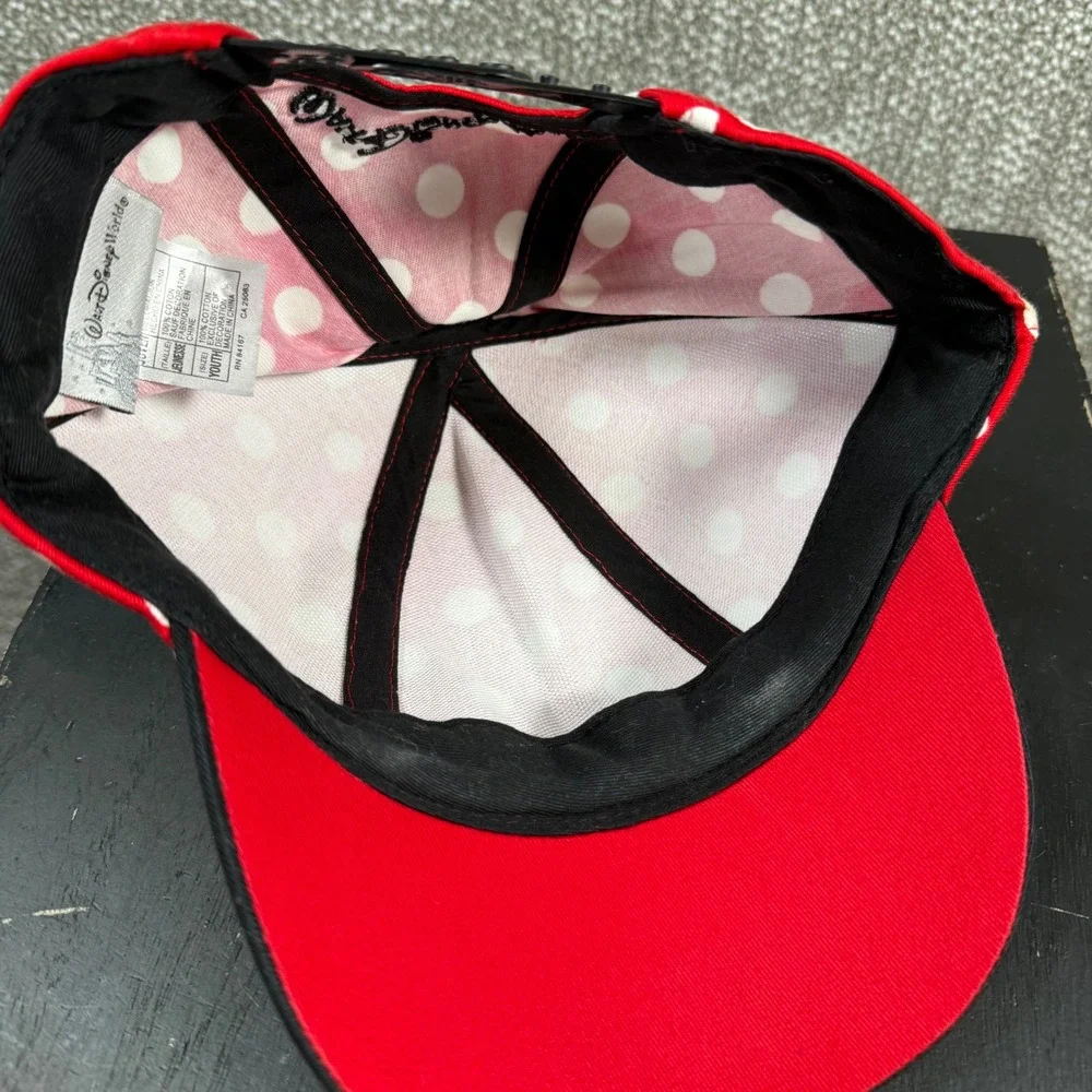 Disney Minnie Mouse Baseball Hat Kids Youth Red Polka Dot Ears Bow Snapback Cap